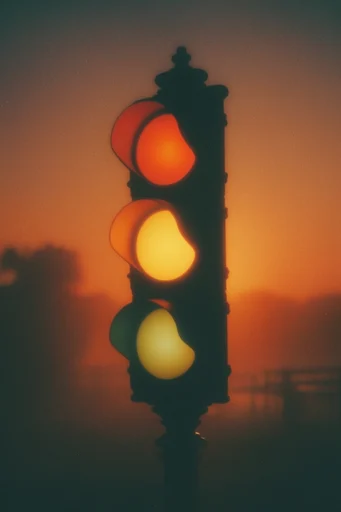 Luminous Twilight Surrealism style reference image — fiery amber and indigo palette