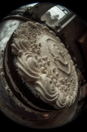 Monochrome Fisheye Monumentalism style reference image — weathered stone texture