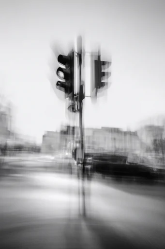 Ethereal Monochrome Kineticism style reference image — intentional camera movement