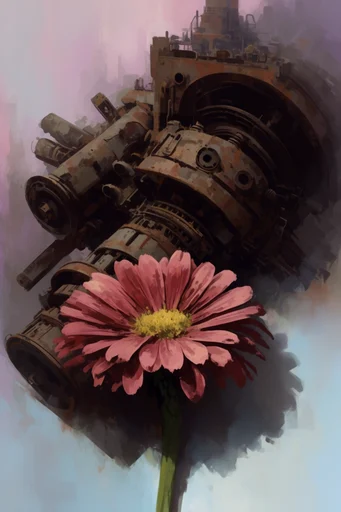 Colossal Industrial Retro-Futurism style reference image — painterly industrial detail