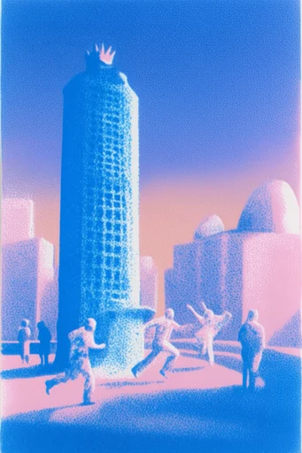 Stippled Risograph Surrealism style reference image — risograph print style