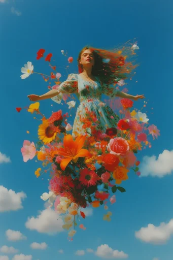 Vibrant Aerial Surrealism style reference image — saturated primary colors