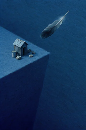 Melancholic Surrealist Minimalism style reference image — muted blue color palette