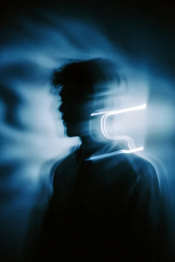 Spectral Indigo Cyanotype style reference image — ethereal ghost silhouette