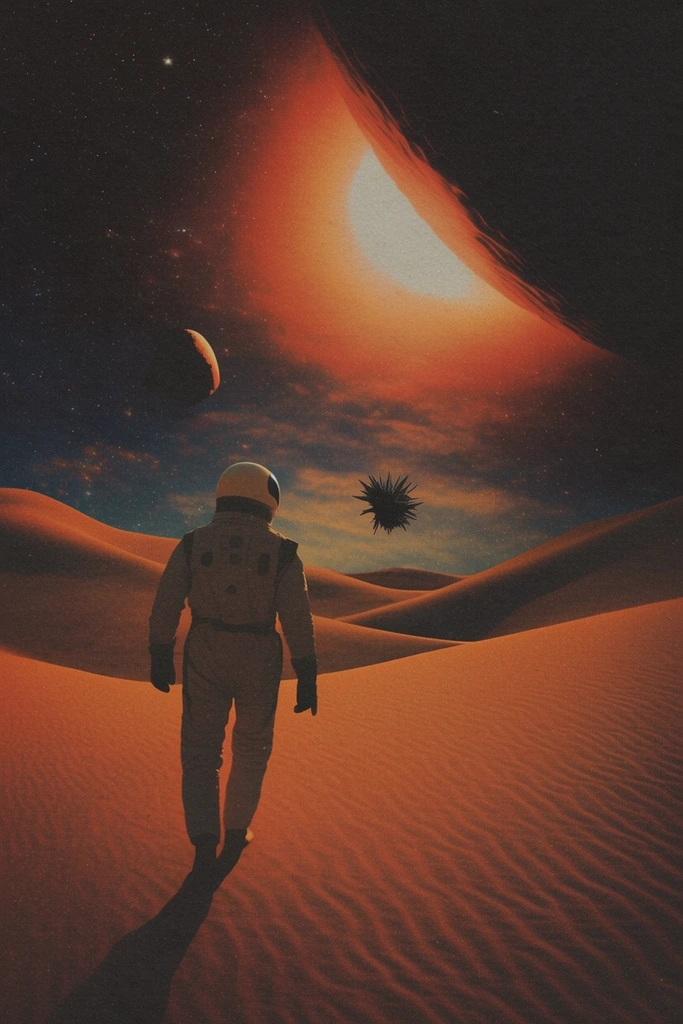 Nostalgic Cosmic Surrealism style AI image example 1