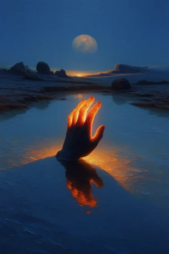 Nocturnal Surrealist Chiaroscuro style reference image — glowing amber accents