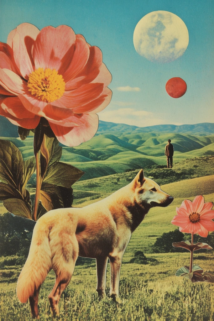Retro Surrealist Collage style AI image example 3
