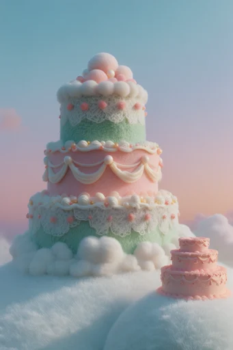 Plush Pastel Surrealism style reference image — whimsical minimalist landscape
