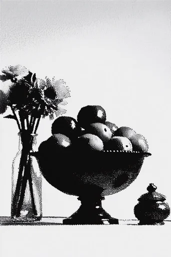 Gritty Monochromatic Zine style reference image — halftone dithered texture