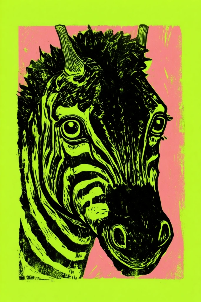 Graphic Linocut Printmaking style AI image example 3