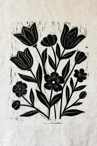 Graphic Linocut Printmaking style reference image — minimalist relief art