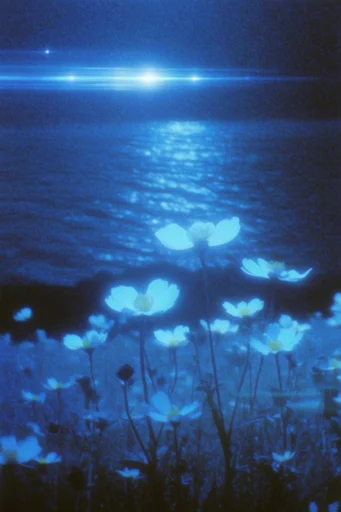 Ethereal Cyanotype Noir style reference image — soft focus bloom