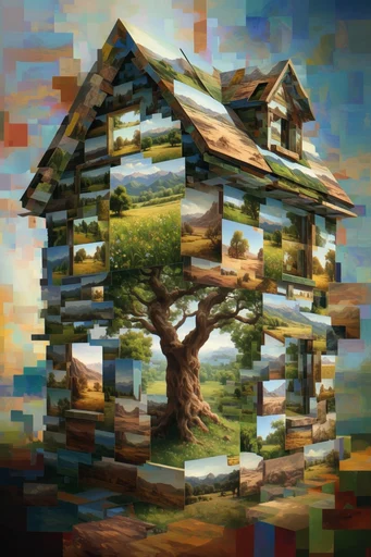 Recursive Voxel Surrealism style AI image example 4