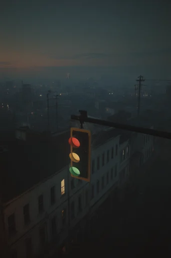 Melancholic Cybernetic Nocturne style reference image — atmospheric urban fog