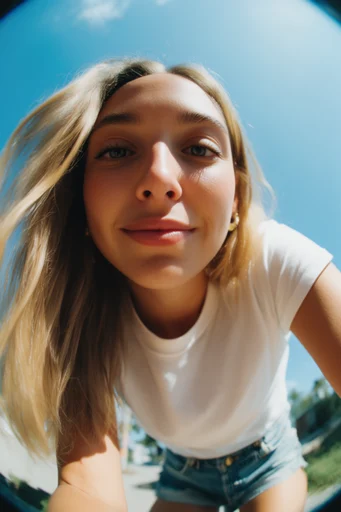 Dynamic Retro Fisheye style reference image — Y2K streetwear fashion
