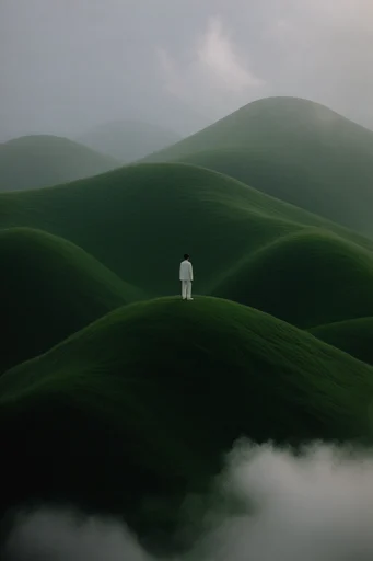 Velvet Verdant Surrealism style reference image — undulating mossy hills