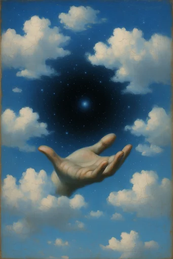 Metaphysical Celestial Surrealism style reference image — day and night juxtaposition