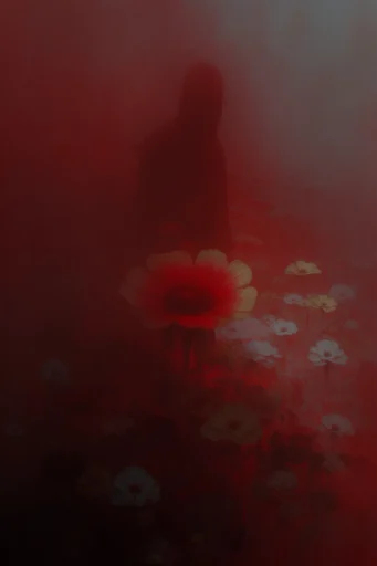 Crimson Dystopian Minimalism style reference image — low-key lighting