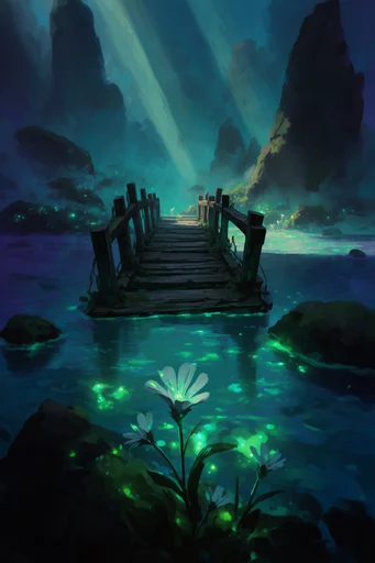 Luminous Emerald Chiaroscuro style reference image — bioluminescent forest atmosphere