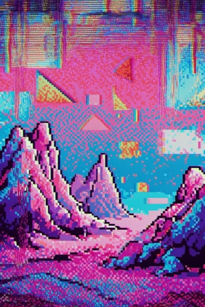 Hyper-Saturated Glitch Nostalgia style AI image example 2