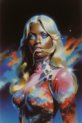 Retro Cosmic Airbrush style reference image — nebula gradient background