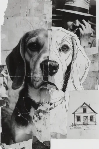 Fragmented Monochrome Collage style reference image — surreal photomontage