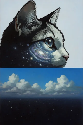 Celestial Surrealist Synthesis style reference image — starry night void