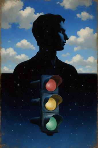 Celestial Dualistic Surrealism style reference image — cosmic surrealism