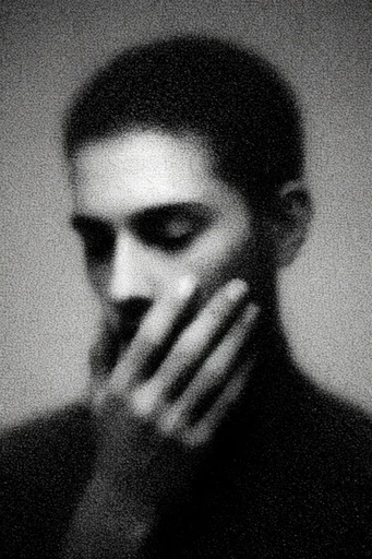 Gritty Monochromatic Noir style reference image — heavy film grain