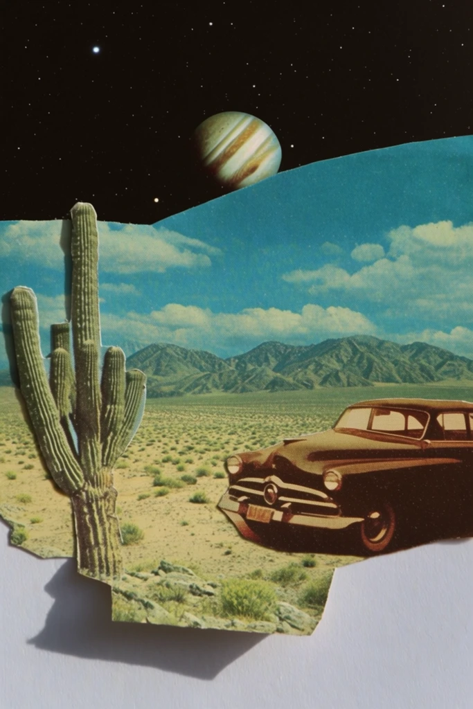 Surreal Mid-Century Montage style AI image example 2