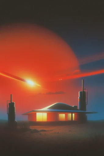 Cinematic Retro Cosmic Noir style reference image — crimson and amber glow