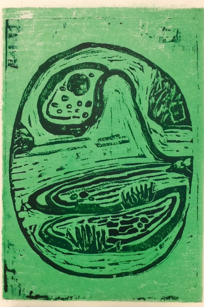 Acid Relief Printmaking style AI image example 2
