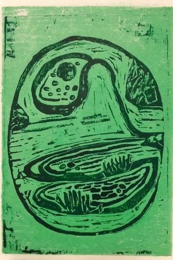 Acid Relief Printmaking style reference image — acid green and black