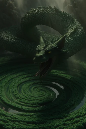 Surreal Biophilic Vortex style reference image — lush green foliage