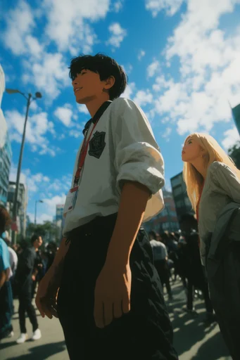 Dynamic Sunlit Streetwear style reference image — low angle shot