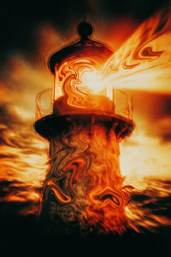 Kinetic Amber Noir style reference image — liquid distortion effects