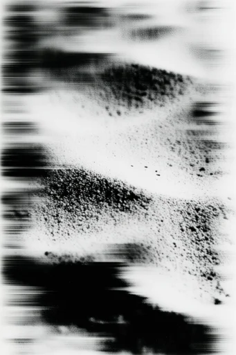Monochrome Glitch Noir style reference image — analog glitch distortion