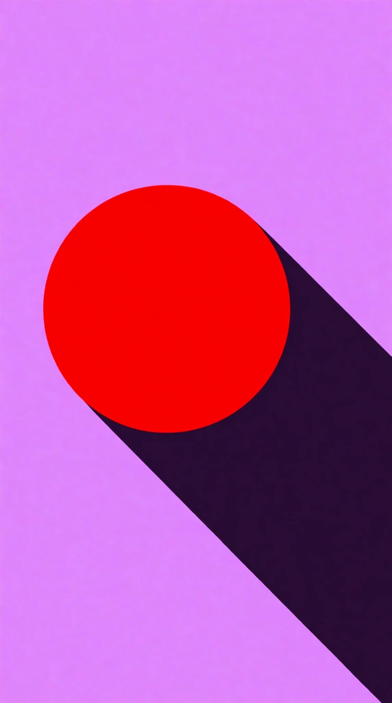 solid bright red circle casting a sharp long dark purple diagonal shadow, vibrant light lavender background, minimalist geometric abstraction, flat graphic design, bold color blocking, clean edges