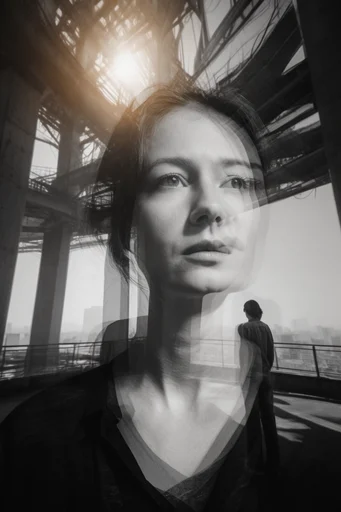 Monochrome Surrealist Duality style reference image — fine art conceptualism