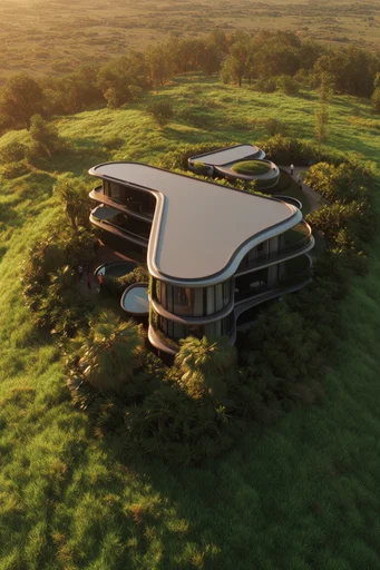 Biophilic Aerial Surrealism style AI image example 4