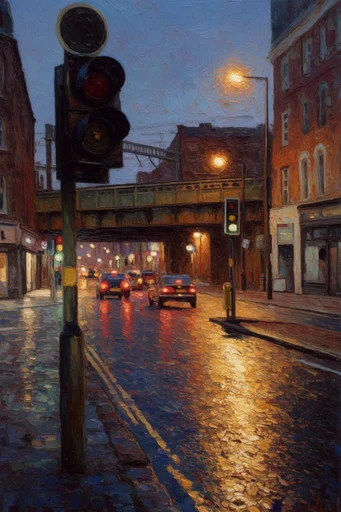 Nocturnal Urban Melancholy style reference image — painterly impasto texture