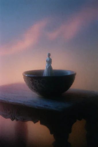 Ethereal Pictorialist Haze style reference image — heavy analog film grain
