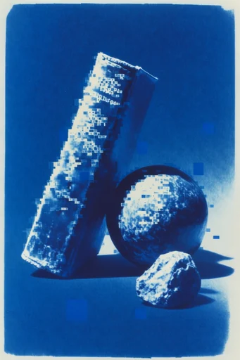 Monochrome Cobalt Surrealism style reference image — high-contrast graphic art