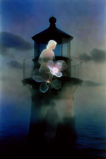 Nocturnal Ethereal Noir style reference image — double exposure