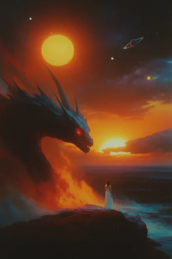 Retro Cosmic Dreamscapes style reference image — dramatic silhouette