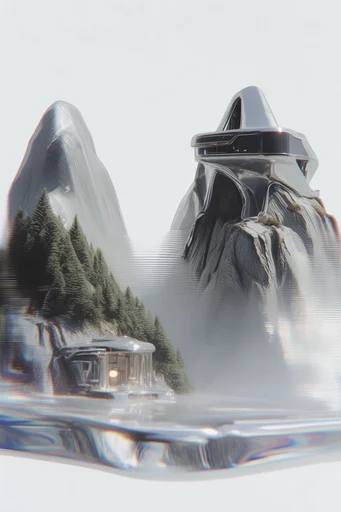 Refractive Digital Surrealism style reference image — translucent glass refraction