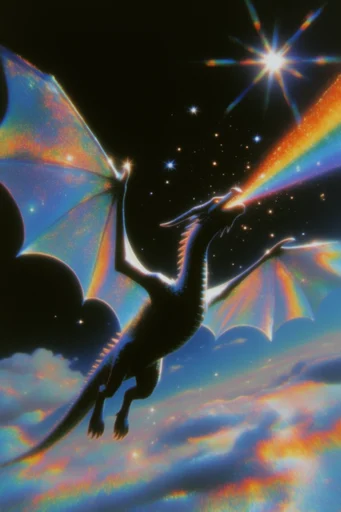 Retro Cosmic Airbrush style reference image — chrome iridescence
