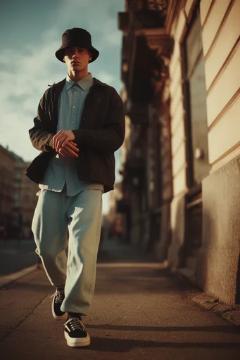 Cinematic Urban Nostalgia style reference image — low-angle cinematic perspective