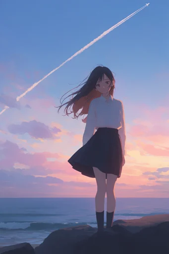 Nostalgic Twilight Anime style reference image — painterly cumulus clouds