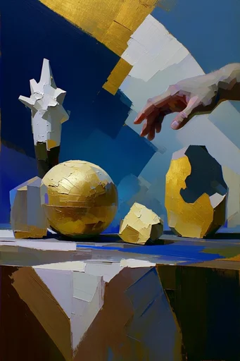 Geometric Digital Impressionism style reference image — geometric blocky brushstrokes